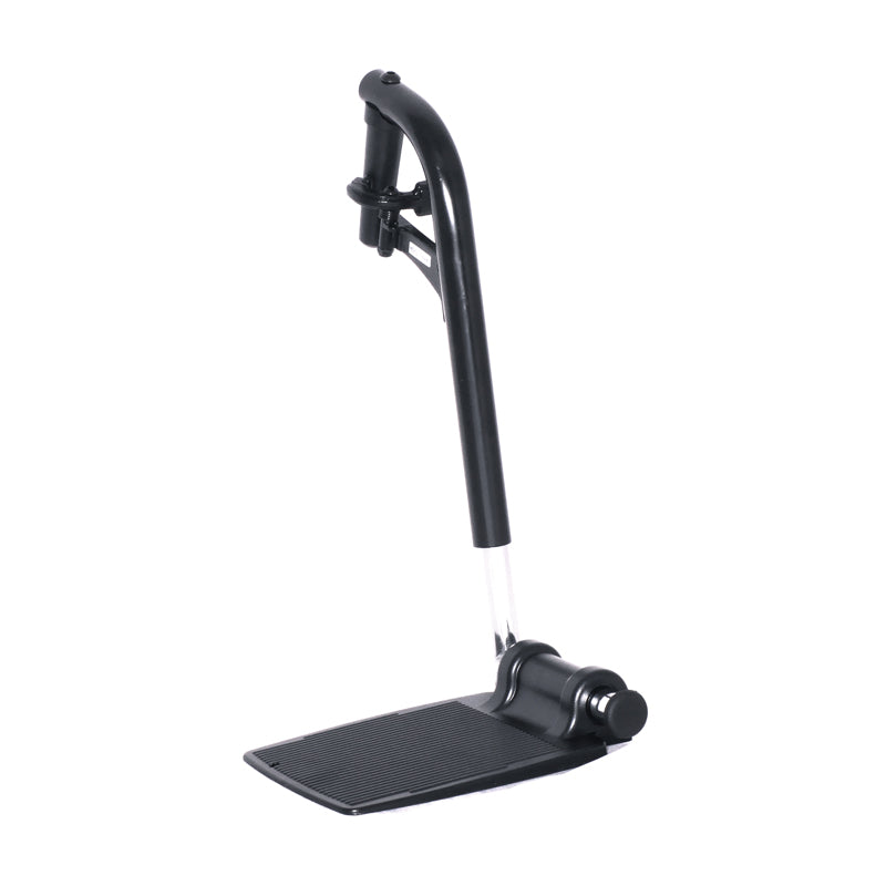 70 Degree Swing-Away Leg Rest Assembly (Left and Right) with 8-1/2 X 6 footplate for Jazzy, Jet, and Quantum power chairs, showing a black pedal and a tube-like lever mechanism.