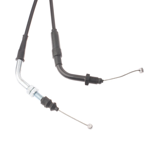Close-up of the 67 Throttle Cable for street scooters and mopeds, highlighting the detailed black sleeve and overall construction.