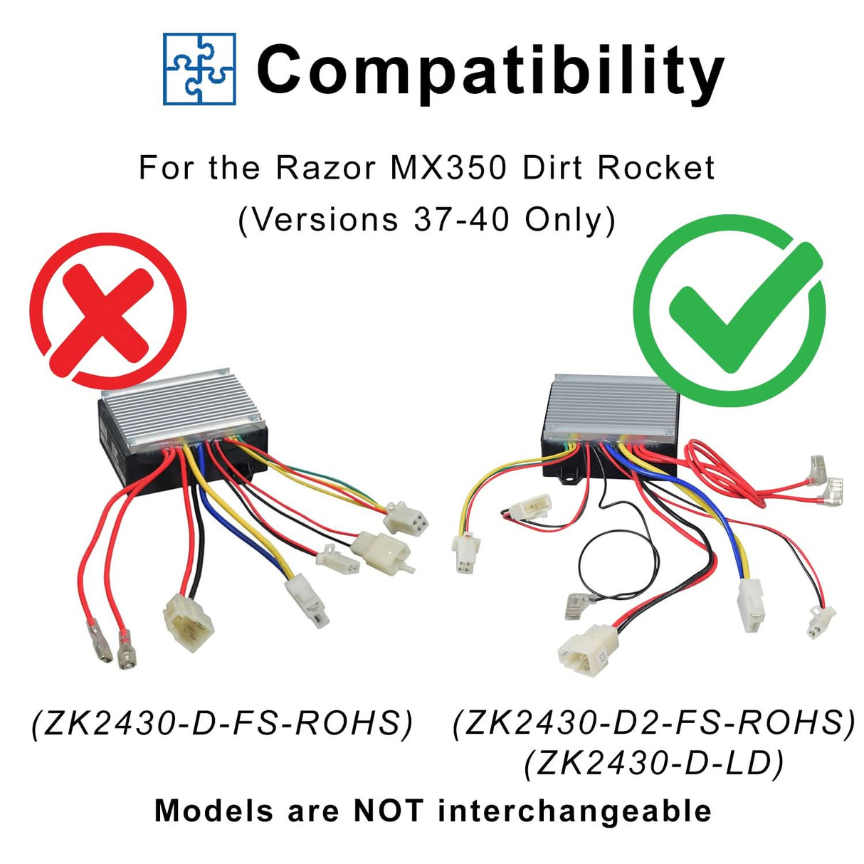 24 Volt ZK2430-D2-FS-ROHS (ZK2430-D-LD) Controller for The Razor MX350 Dirt Rocket Bike (Versions 37-40)