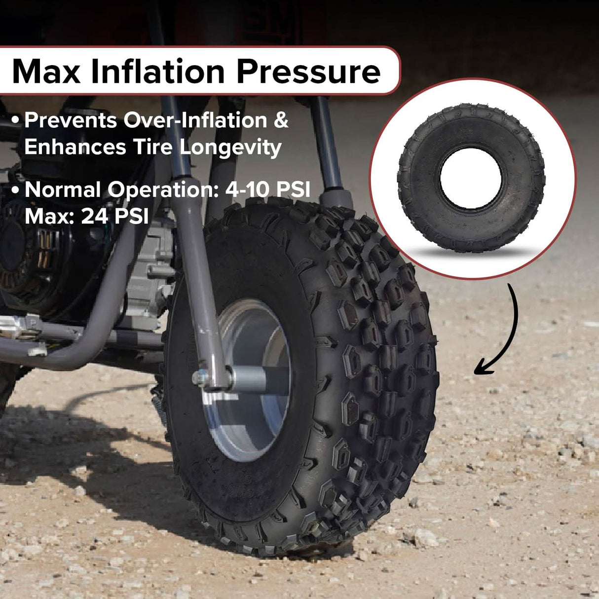 19x7.00-8 Knobby Tire with P315 Tread for the Tomberlin Firehawk 6.0 Hp Mini Bike