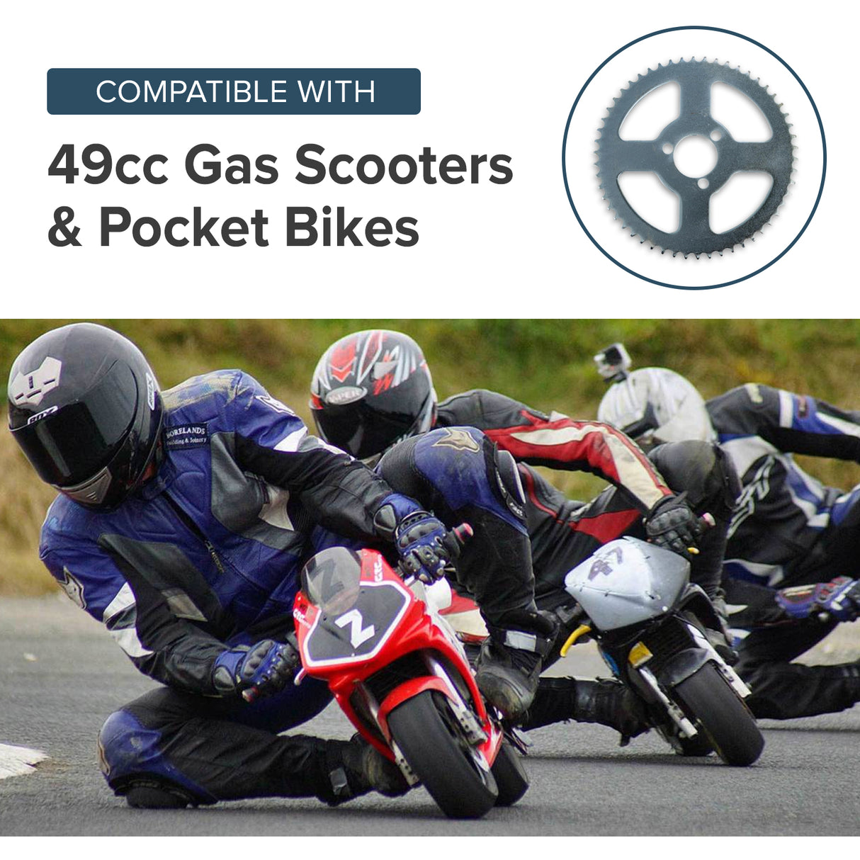 8mm 05T Scooter Chain Sprocket with 54 Teeth and 1-5/8" Mounting Hole Circle (x3 Holes)