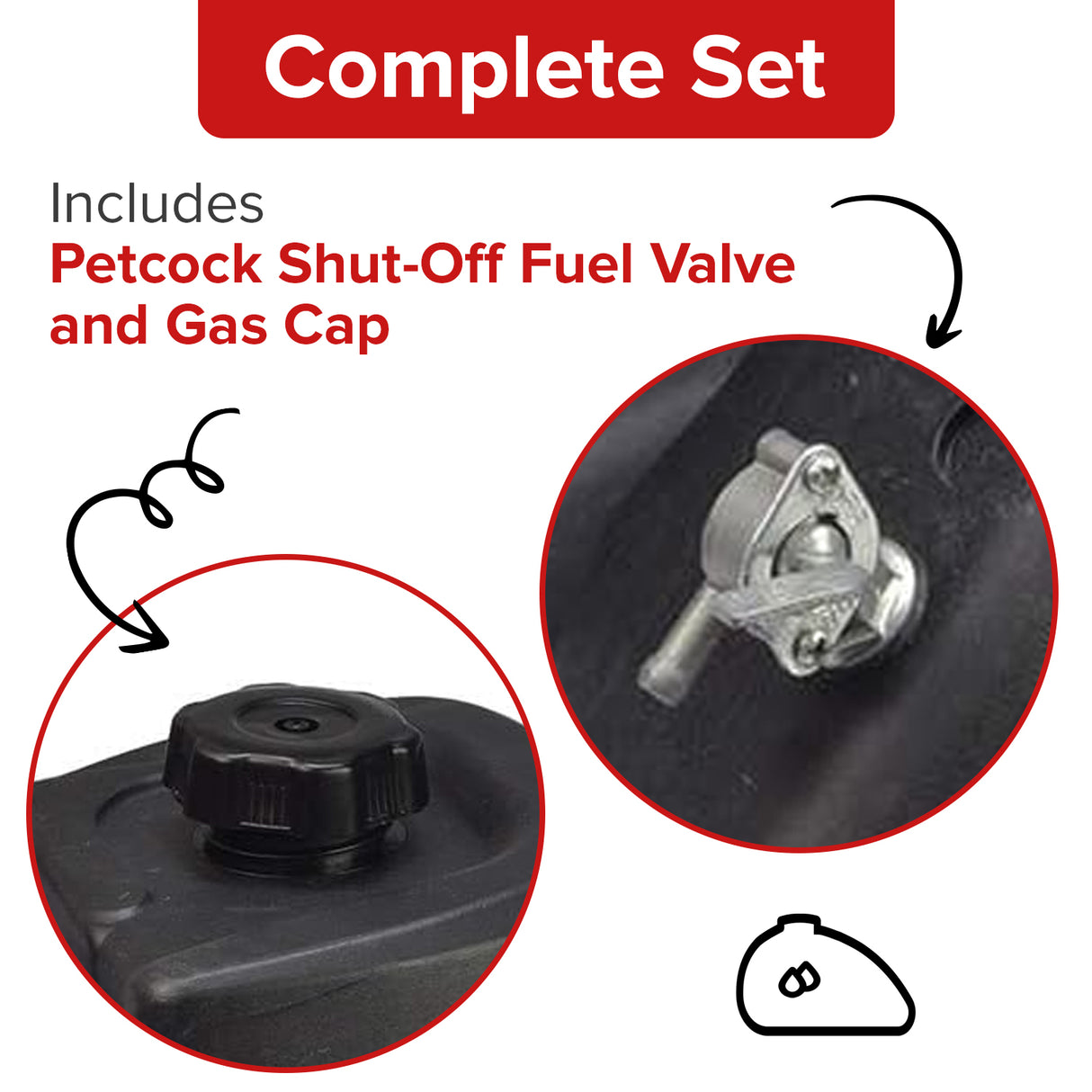 Black Plastic Fuel Tank with Petcock Valve for 90cc to 150cc ATVs