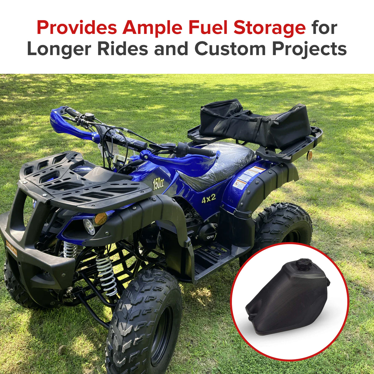 Black Plastic Fuel Tank with Petcock Valve for 90cc to 150cc ATVs