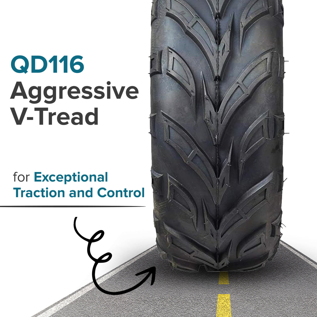 19x7.00-8 Tire with QD116 V-Tread for Baja Mini Bikes MB165 & MB200, ATVs, & Go Karts