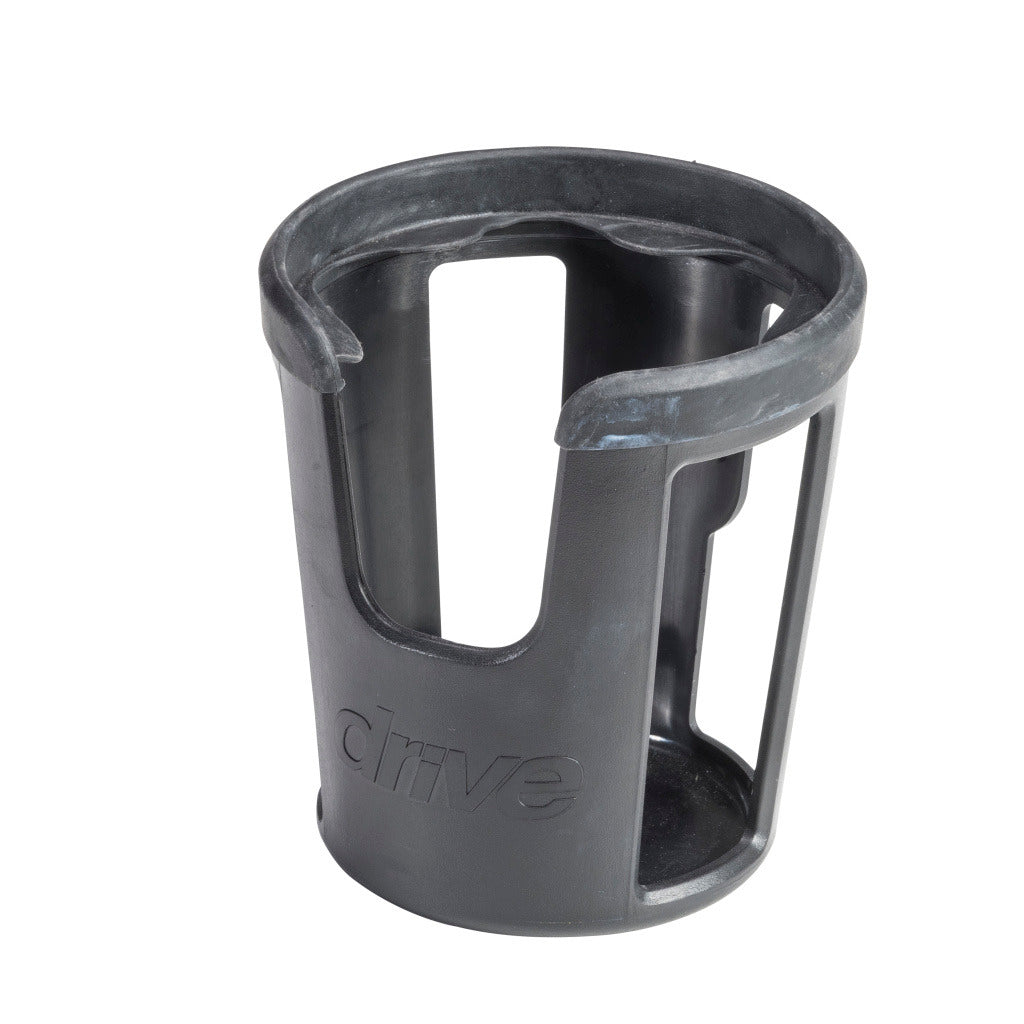 Cup Holder for the Drive Nitro Sprint Rollator, featuring a black plastic design with multiple holes, fits securely on Nitro products via built-in accessory mount for added convenience.