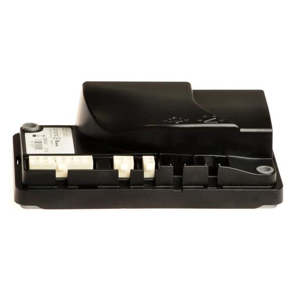 Black electronic 90 Amp Dynamic R-Series Controller for Golden Technologies Companion (GC240, GC340, GC440) and LiteRider (GL110, GL140) Scooters, featuring white buttons, shown in a close-up view.