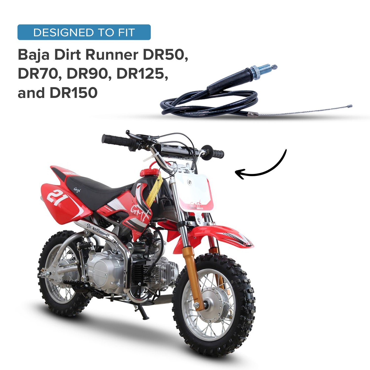 29" Dirt Bike Throttle Cable for Baja Dirt Runner DR50, DR70, DR90, DR125, DR150, & Baja X250