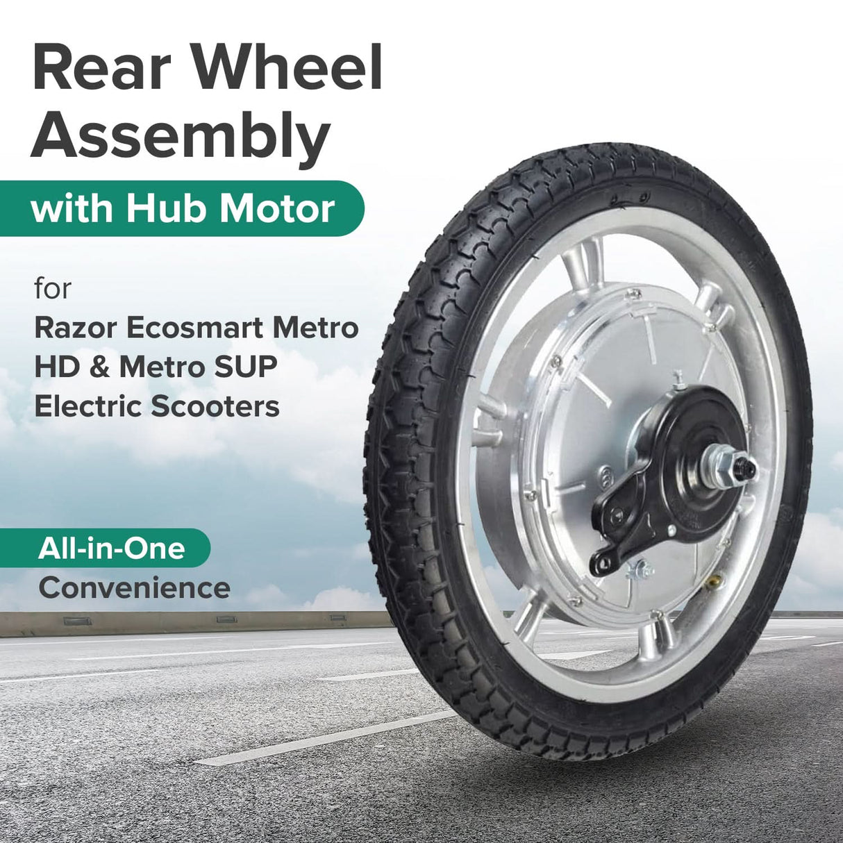 Rear Wheel with Hub Motor for Razor Ecosmart Metro HD, & Ecosmart Metro SUP Electric Scooters