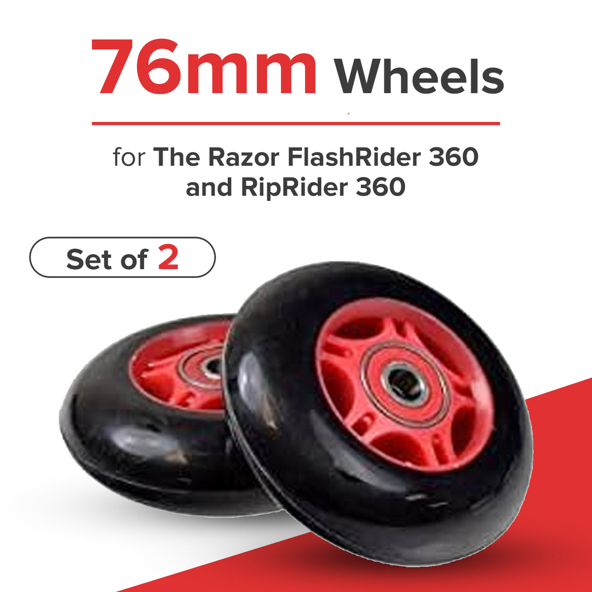 76 mm x 24 mm Caster Wheels for the Razor Crazy Cart (V1-6) & Crazy Cart XL (V1-2) (Set of 2)
