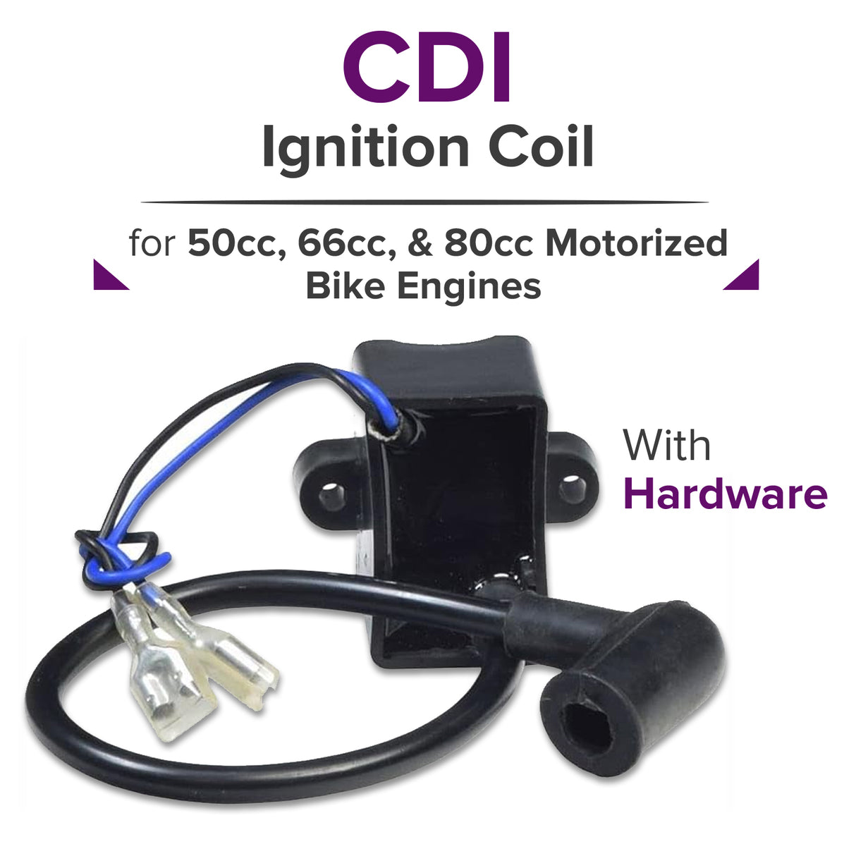 CDI Ignition Coil with Hardware for 50cc, 66cc, & 80cc Motorized Bike Engines