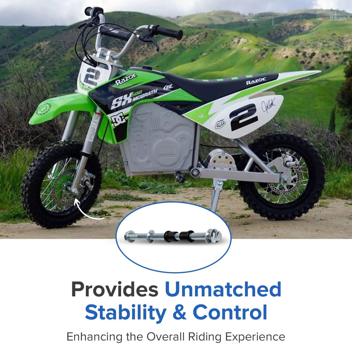 Front Axle Bolt, Spacers, and Lock Nut for the Razor MX500, MX650, & SX500 McGrath Dirt Rocket