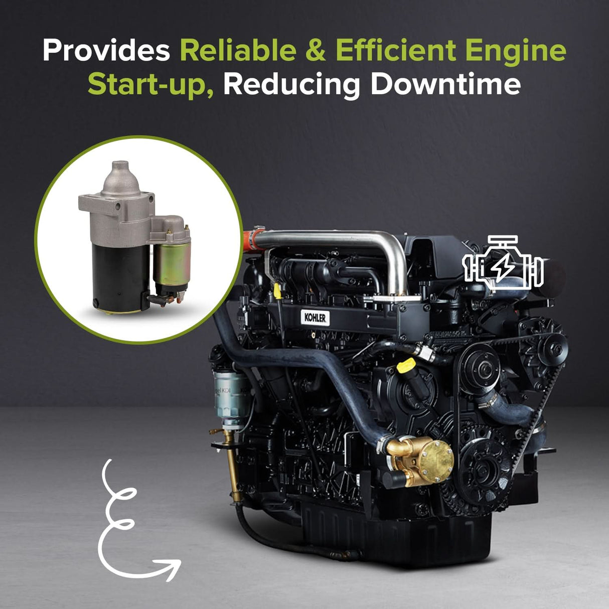 Electric Starter Motor with Solenoid for Kohler Engines 2409801, 2509808, 2509809, 2509811,6744, 2-2022-DR, & AM132702