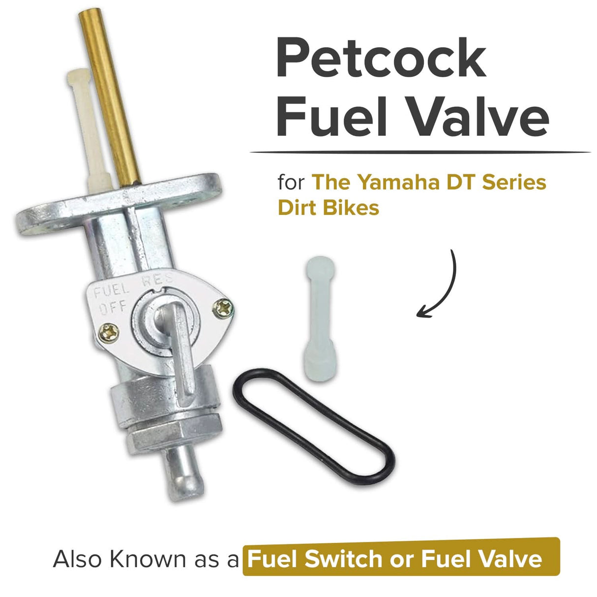 Petcock Fuel Valve for the Yamaha DT100, DT125, DT175, DT250, DT360, & DT400 Dirt Bikes