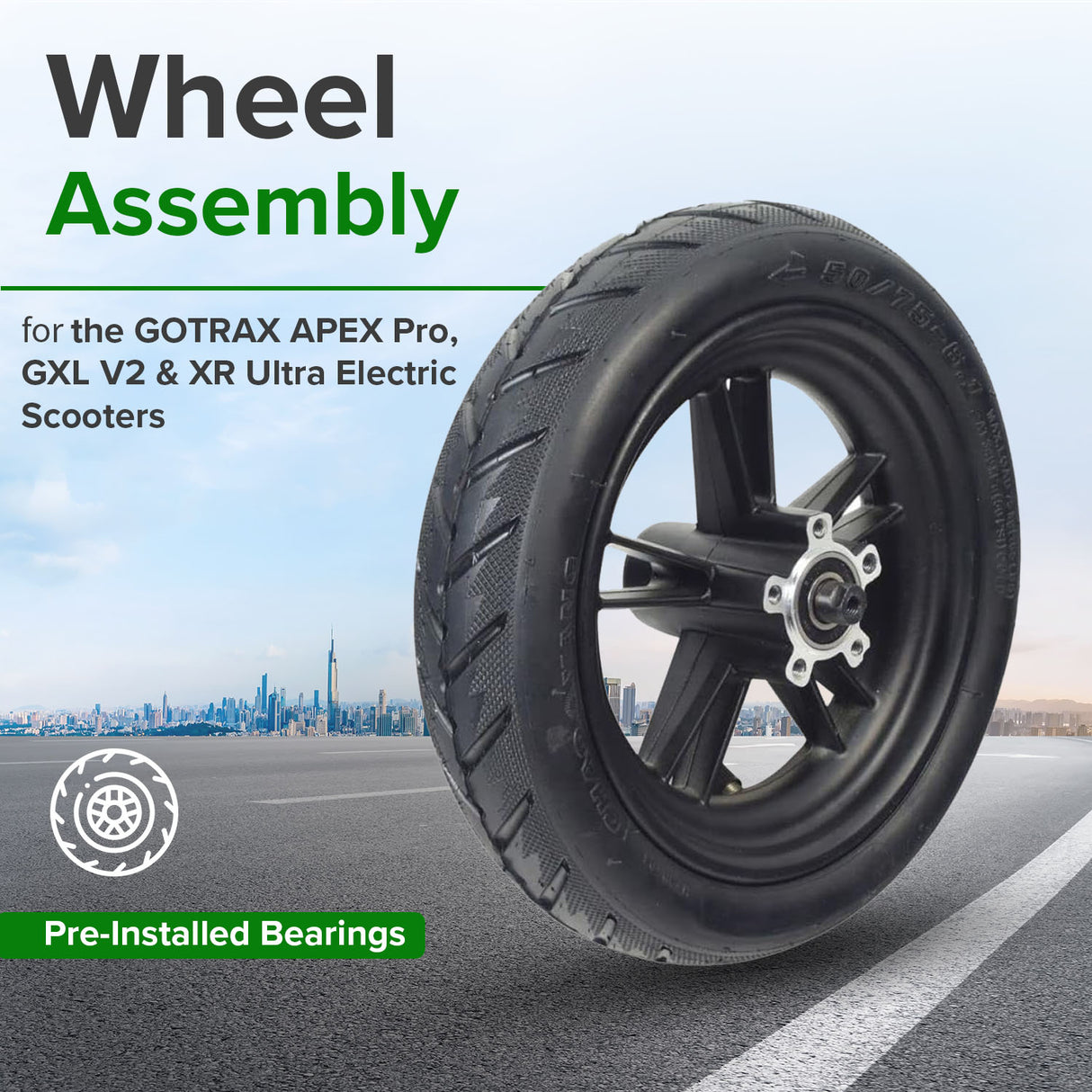 Wheel Assembly for GOTRAX APEX Pro (Front), GXL V2 (Rear), & XR Ultra (Rear) Electric Scooters