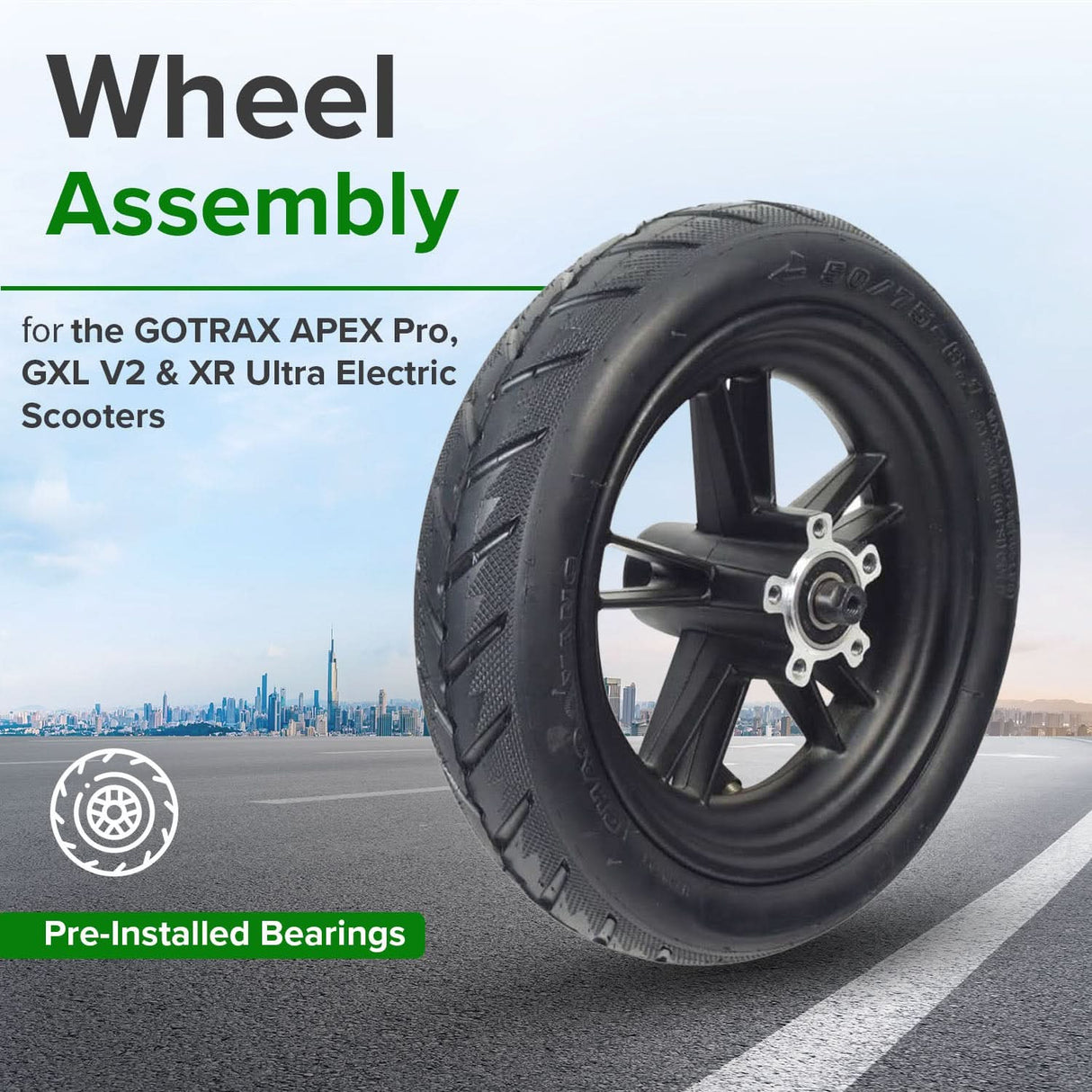 Wheel Assembly for GOTRAX APEX Pro (Front), GXL V2 (Rear), & XR Ultra (Rear) Electric Scooters