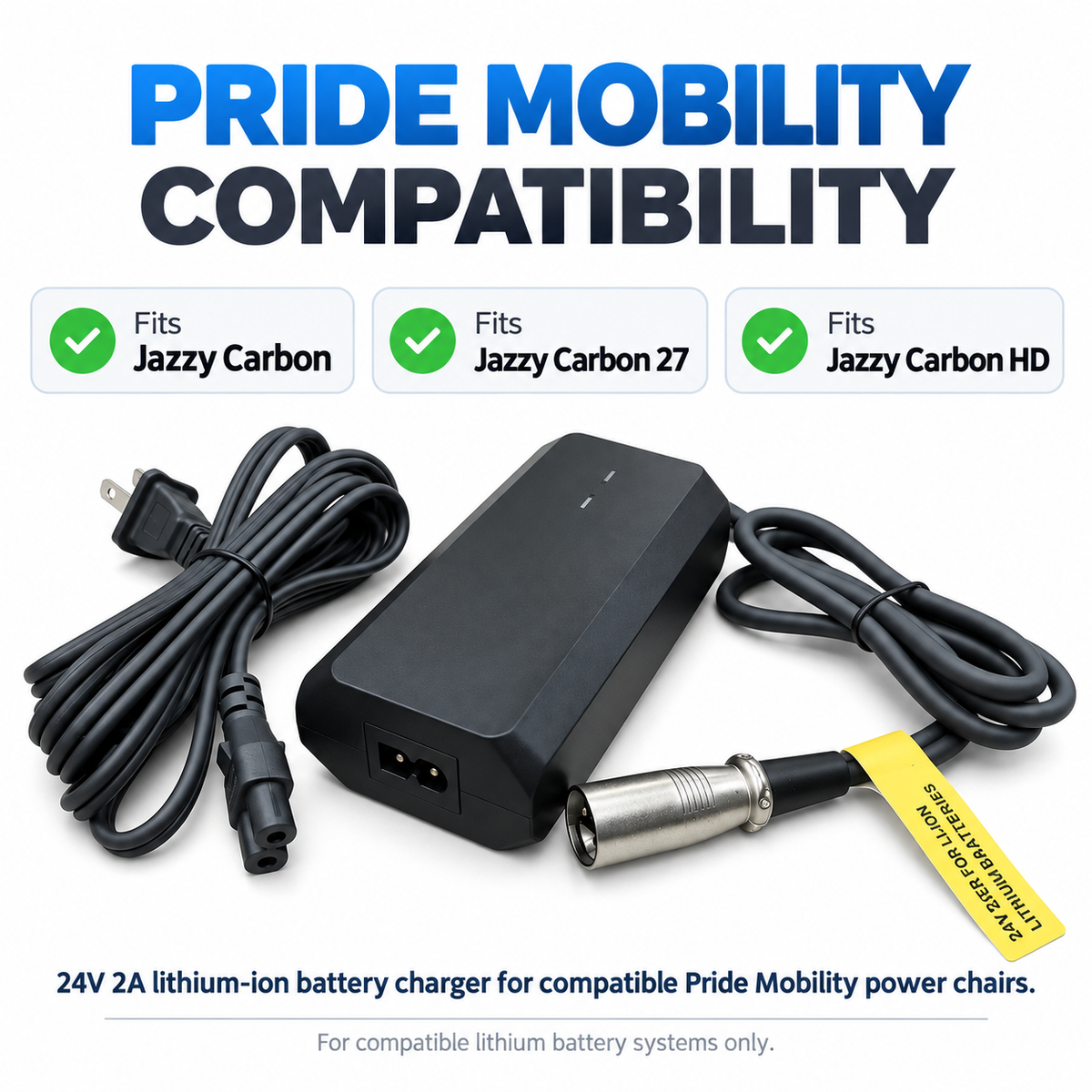 ELE2506208 - 24 Volt 2 Amp Lithium-Ion Battery Charger for the Jazzy Carbon, Carbon 27, & Carbon HD