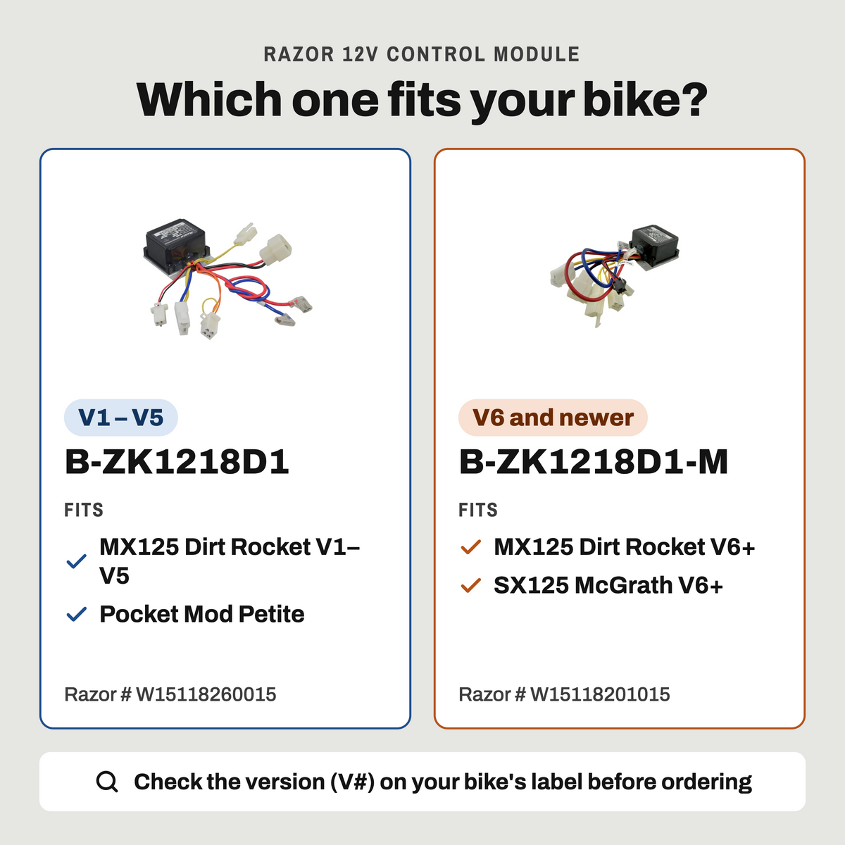 B-ZK1218D1 / B-ZK1218D1-M Control Module for the Razor MX125 Dirt Bike, Pocket Mod Petite & SX125 McGrath