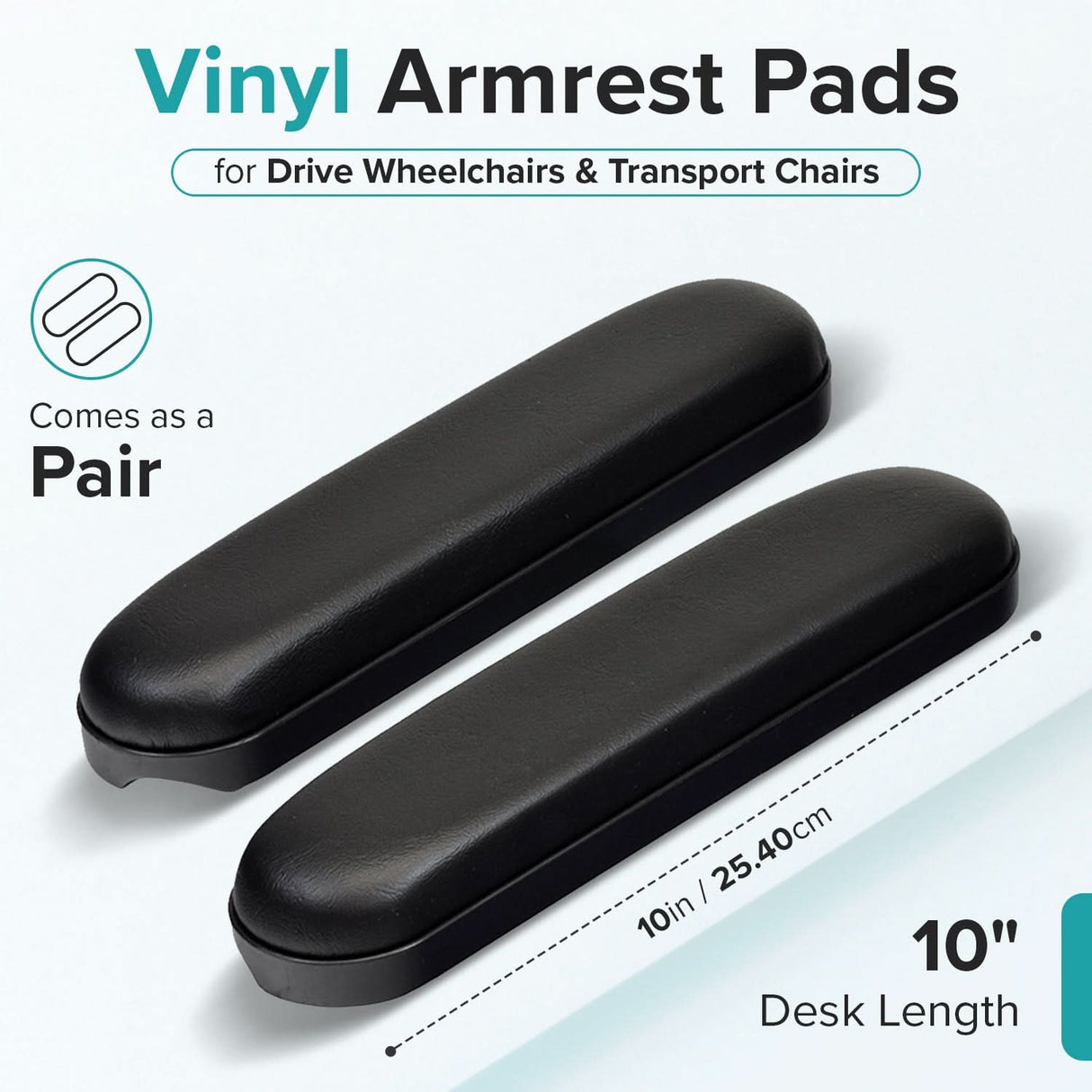 Desk Length Vinyl Armrest Pads for Drive Wheelchairs and Transport Chairs (Pair)