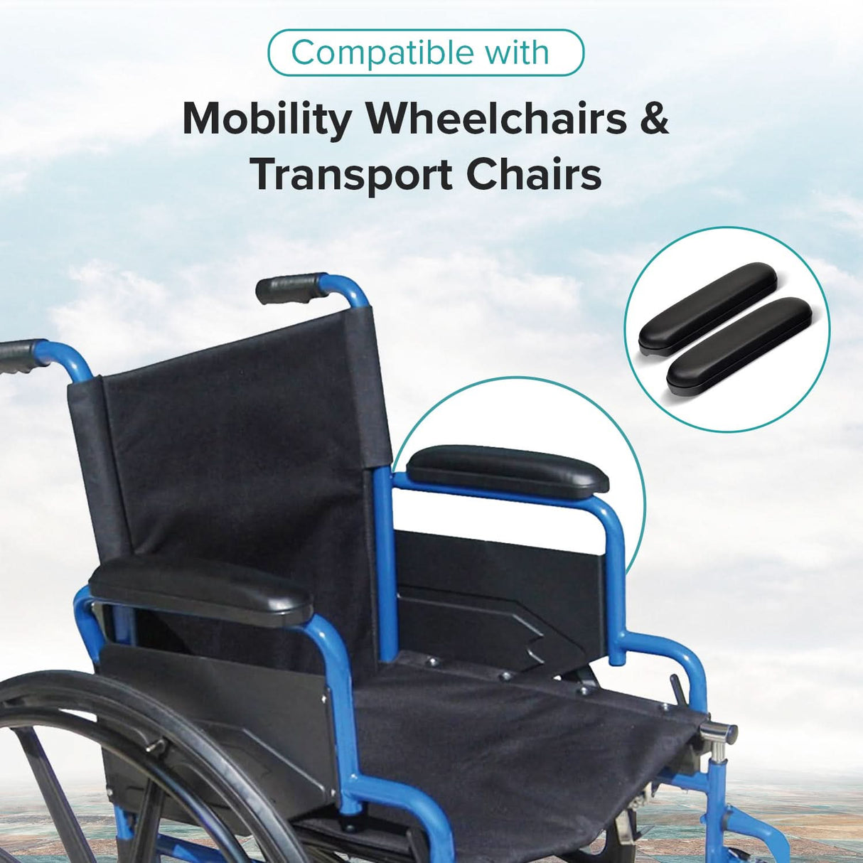 Desk Length Vinyl Armrest Pads for Drive Wheelchairs and Transport Chairs (Pair)