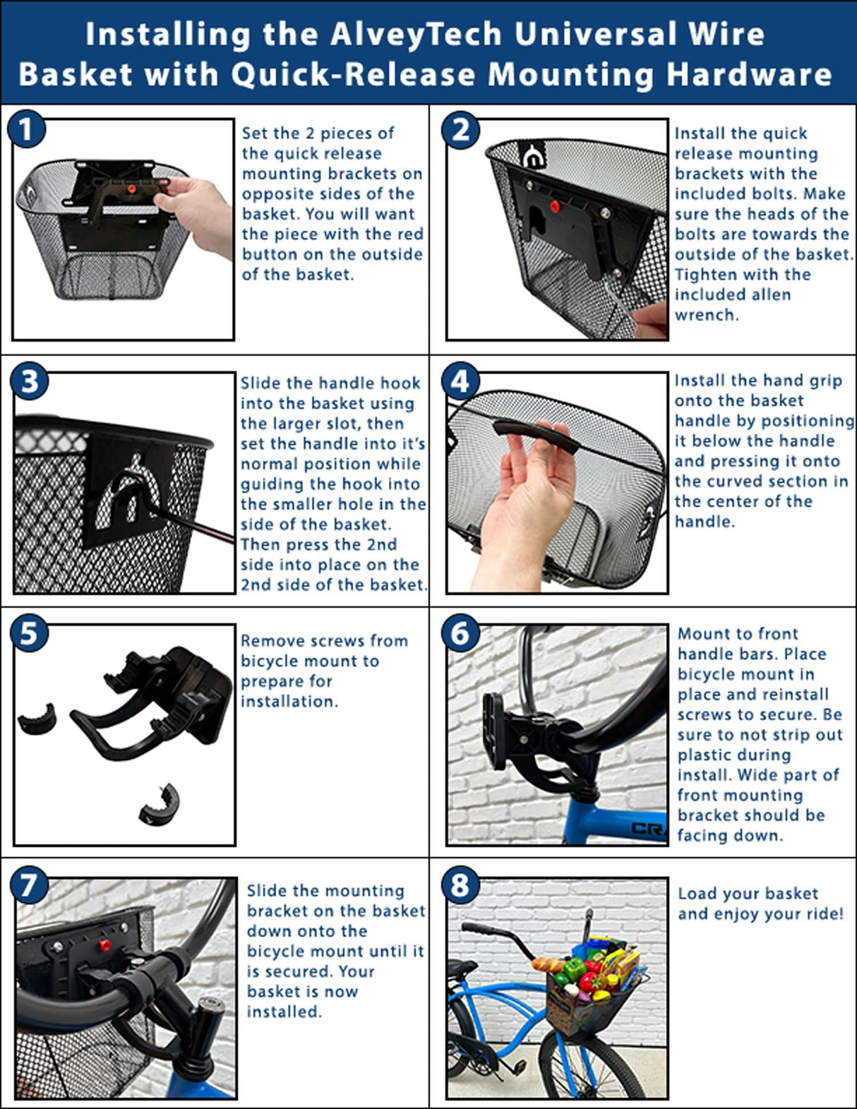 Universal Wire Basket with Quick-Release Mounting Hardware for Bicycles & Scooters (Blemished)