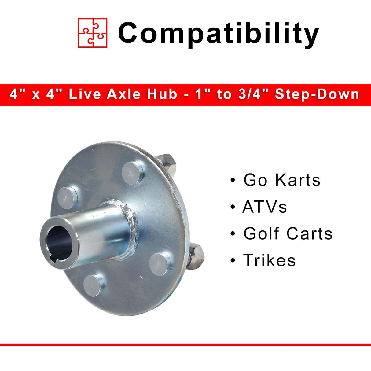 4" x 4" Go-Kart Live Axle Hub with 1" to 3/4" Step-Down