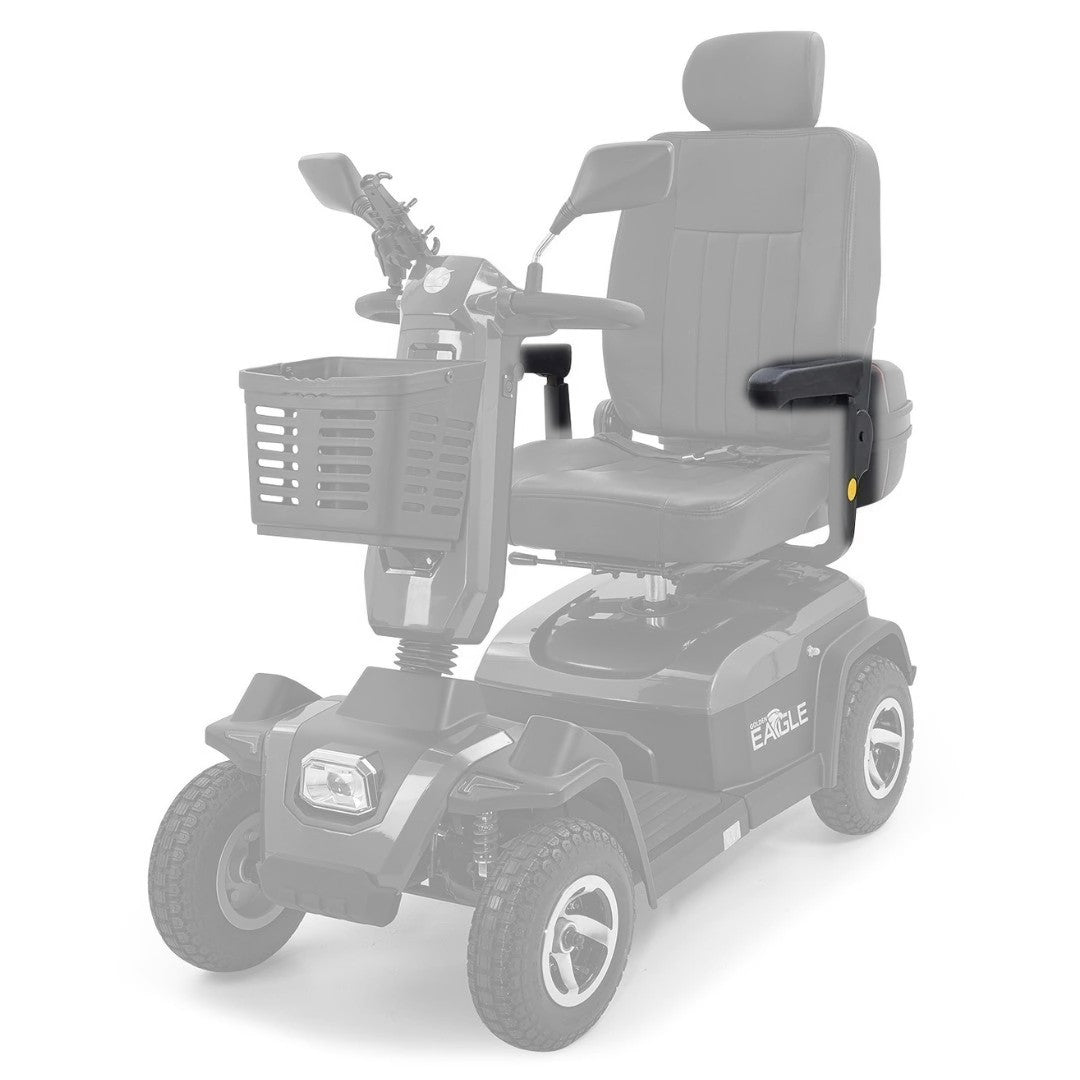 Golden Eagle GR595 left and right arm assemblies shown in color; the rest of the scooter is greyed out