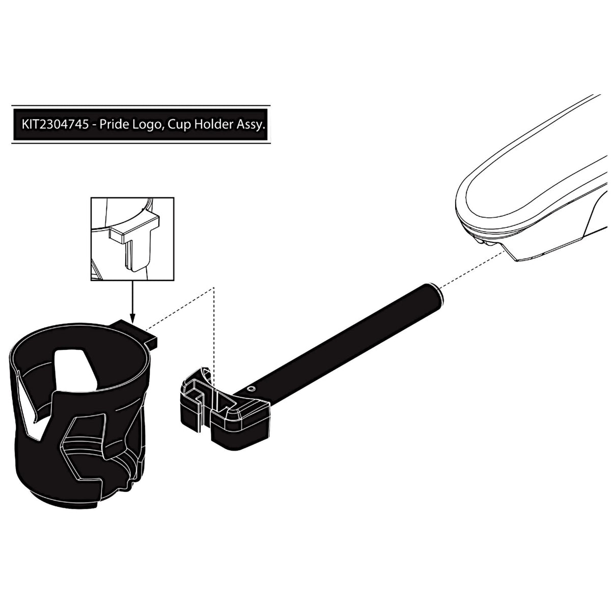 KIT2304745 - Cup Holder Kit for Jazzy 600 ES, Air, Select, Elite ES, Elite HD, EVO 613, EVO 614, 1450, Go Chair, PX4, Pursuit 2 and Maxima