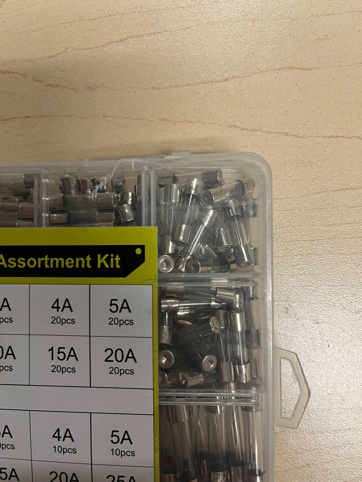360 Piece AGC & GMA Glass Fuse Assortment Kit with 0.5A, 0.63A, 1A, 2A, 3A, 4A, 5A, 6.3A, 7A, 8A, 10A, 15A, 20A, and 25A breaking capacities (Missing Fuses/Blemished)