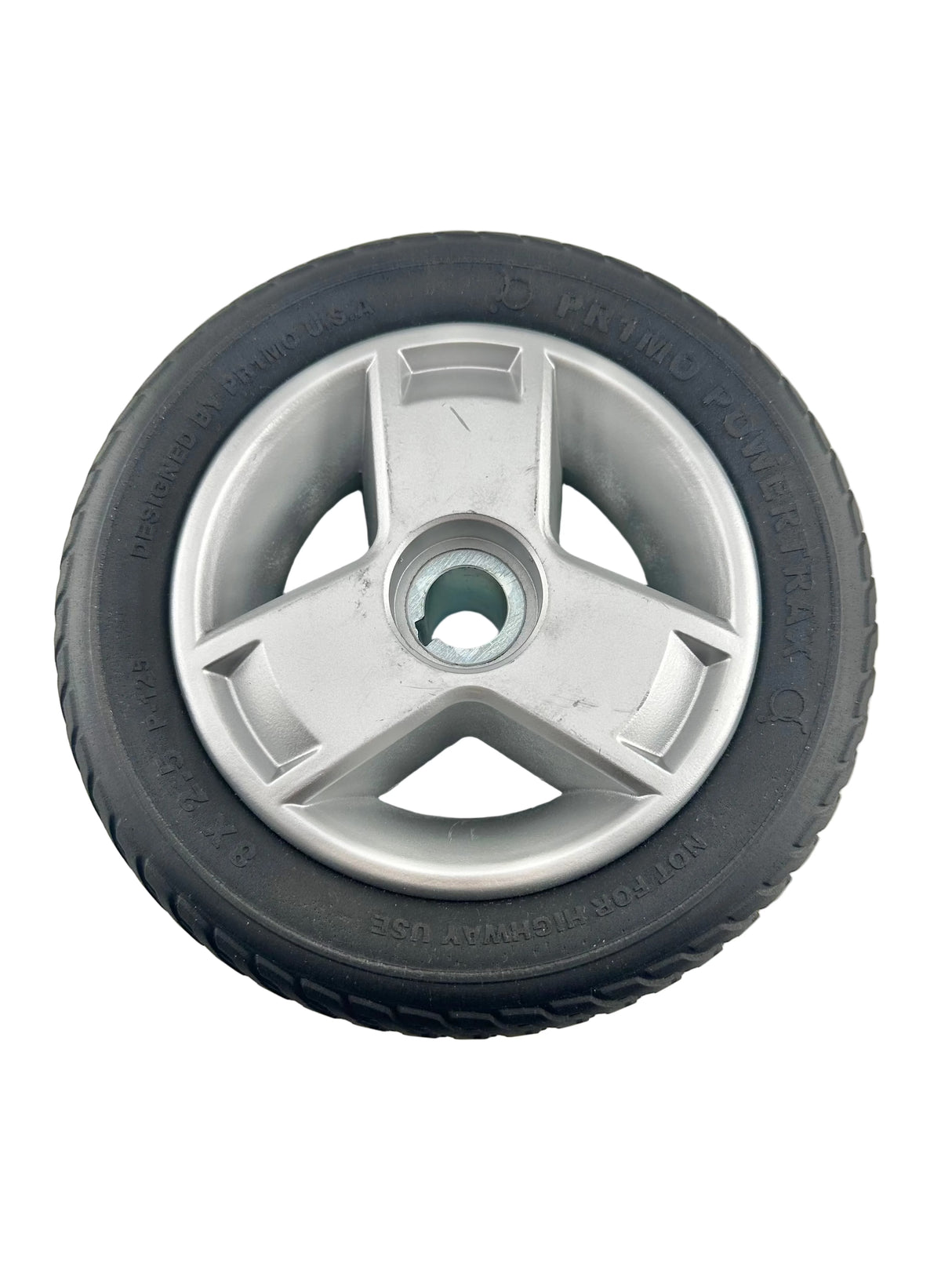 8"x2.50" Black Flat-Free Rear Wheel Assembly with Silver Tri-Spoke Rim for Go-Go Scooters (WHLASMB1864) (Blemished)