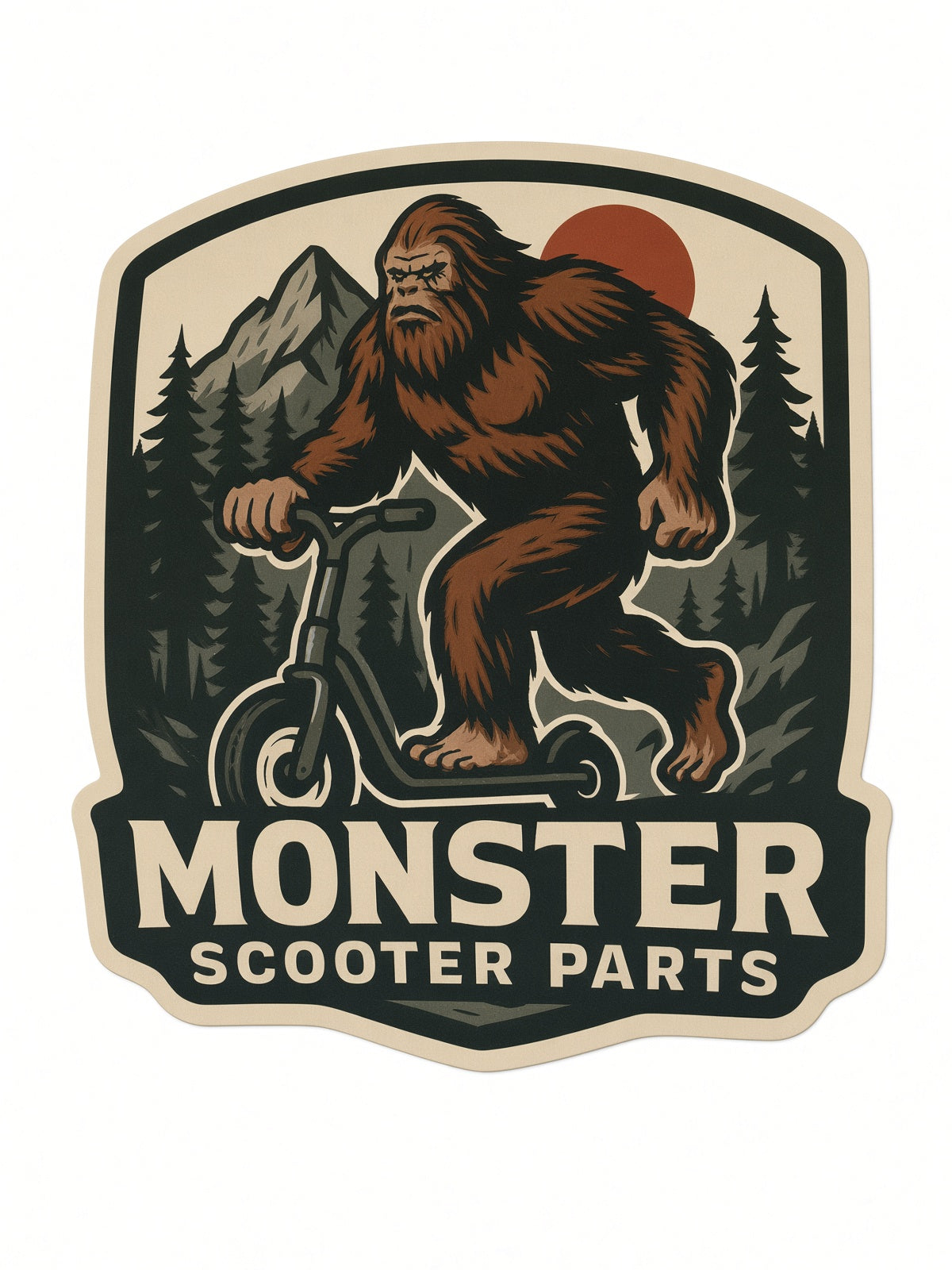 Monster Scooter Parts Sasquatch Retro Sticker - Bigfoot Sunrise
