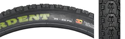 Close-up of the 26x2.4 Ardent SC/EXO Bicycle Tire, showcasing its aggressive tread pattern and large block-style side knobs designed for high-speed cornering and enhanced traction.