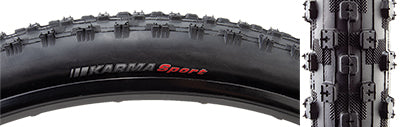 Close-up of the 29x1.9 Karma Sport Bicycle Tire showcasing its versatile tread surface with medium-sized knobs, designed for fast rolling and increased tread life.