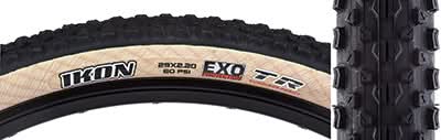 Close-up of a 29x2.2 Ikon DC/EXO/TR Bicycle Tire showcasing its high-volume casing and fast-rolling tread. The tread design emphasizes lower rolling resistance and enhanced grip.