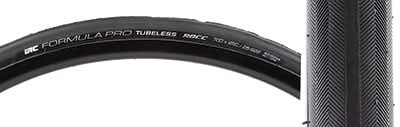 Close-up of a 700x25 Formula Pro Tubeless RBCC Bicycle Tire showcasing its detailed tread pattern designed for high grip and balanced performance.