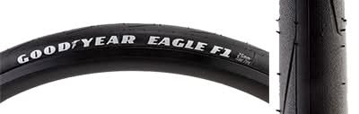 Close-up of the 700x25 Eagle F1 Bicycle Tire showcasing its smooth tread and directional siping on the shoulders, designed for high performance and improved grip on road races.