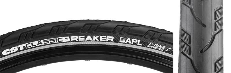 Close-up of the 700x38 Reflective Classic Breaker Bicycle Tire, highlighting the raised center line, grooved side tread, and reflective sidewall.
