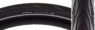 Close-up of the 700x40 Reflective Vortex Bicycle Tire, showcasing its smooth, fast-rolling tread, raised shoulder blocks, and reflective sidewall striping for visibility.