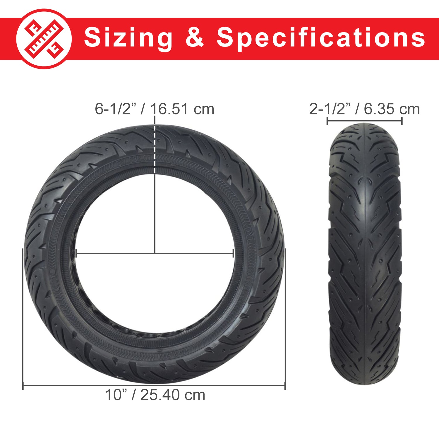 Solid 10"x 2.50" Tire with DY-036-01 Tread for the Ninebot Max G30 Scooter (Set of 2)