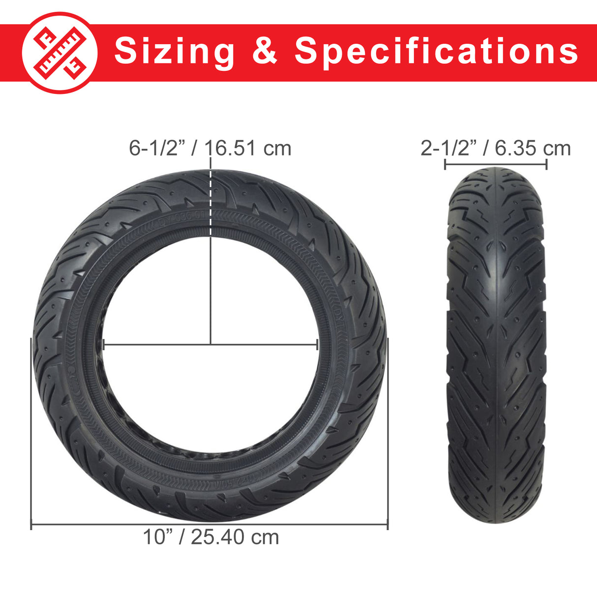 Solid 10"x 2.50" Tire with DY-036-01 Tread for the Ninebot Max G30 Scooter (Set of 2)