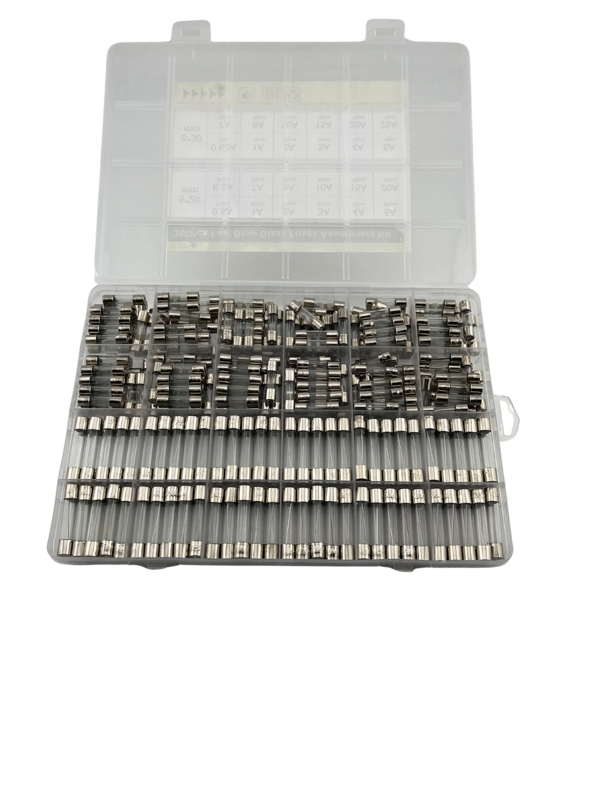 360 Piece AGC & GMA Glass Fuse Assortment Kit with 0.5A, 0.63A, 1A, 2A, 3A, 4A, 5A, 6.3A, 7A, 8A, 10A, 15A, 20A, and 25A breaking capacities (Missing Fuses/Blemished)