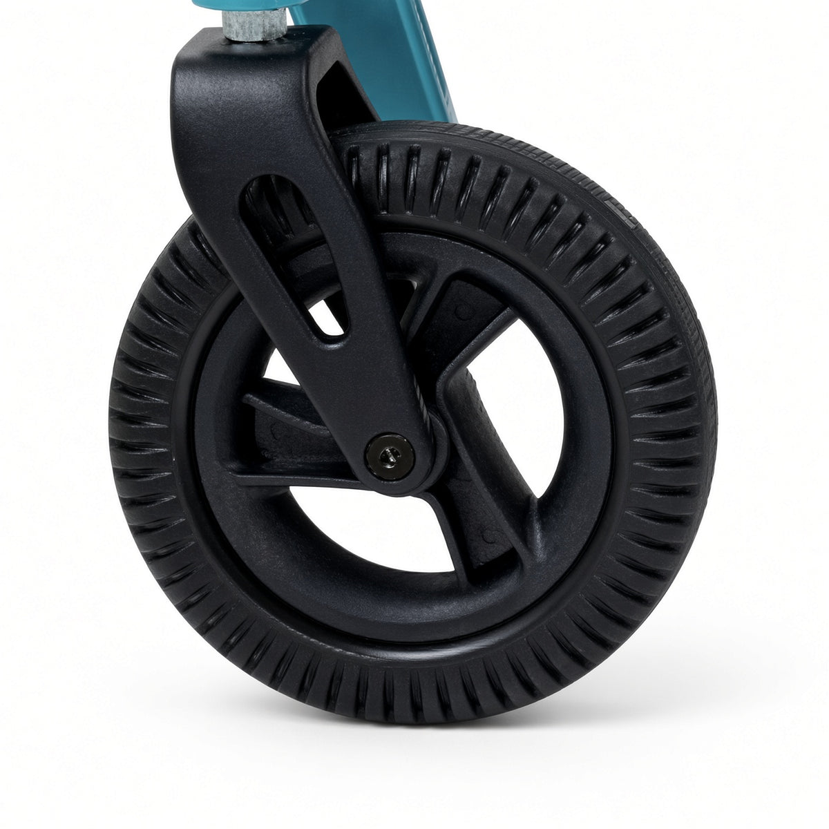 Caster wheel assembly for the Golden Ally GP303 power chair, black wheel and fork with mounting hardware.