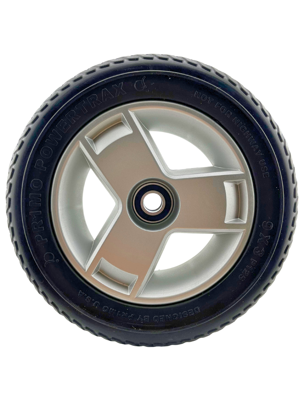 Front Wheel Assembly with Black Molded Tire for the Go-Go Sport (S74) 4-Wheel Scooter (WHLASMB7120012)