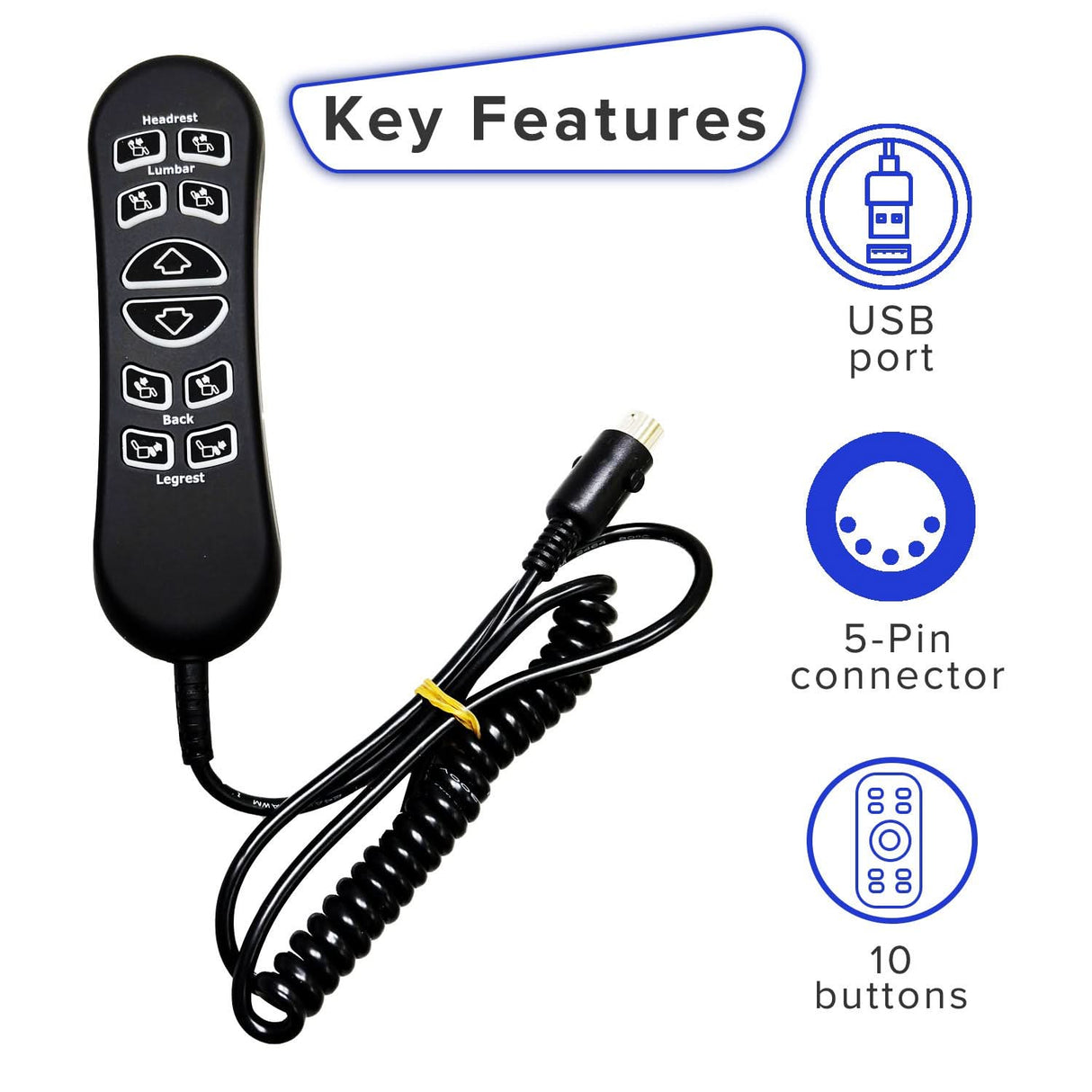 10-Button Hand Control for the Jackson/Catnapper Warner Lift Chair (CTL1707190) or Flexsteel Jenkins Lift Chair