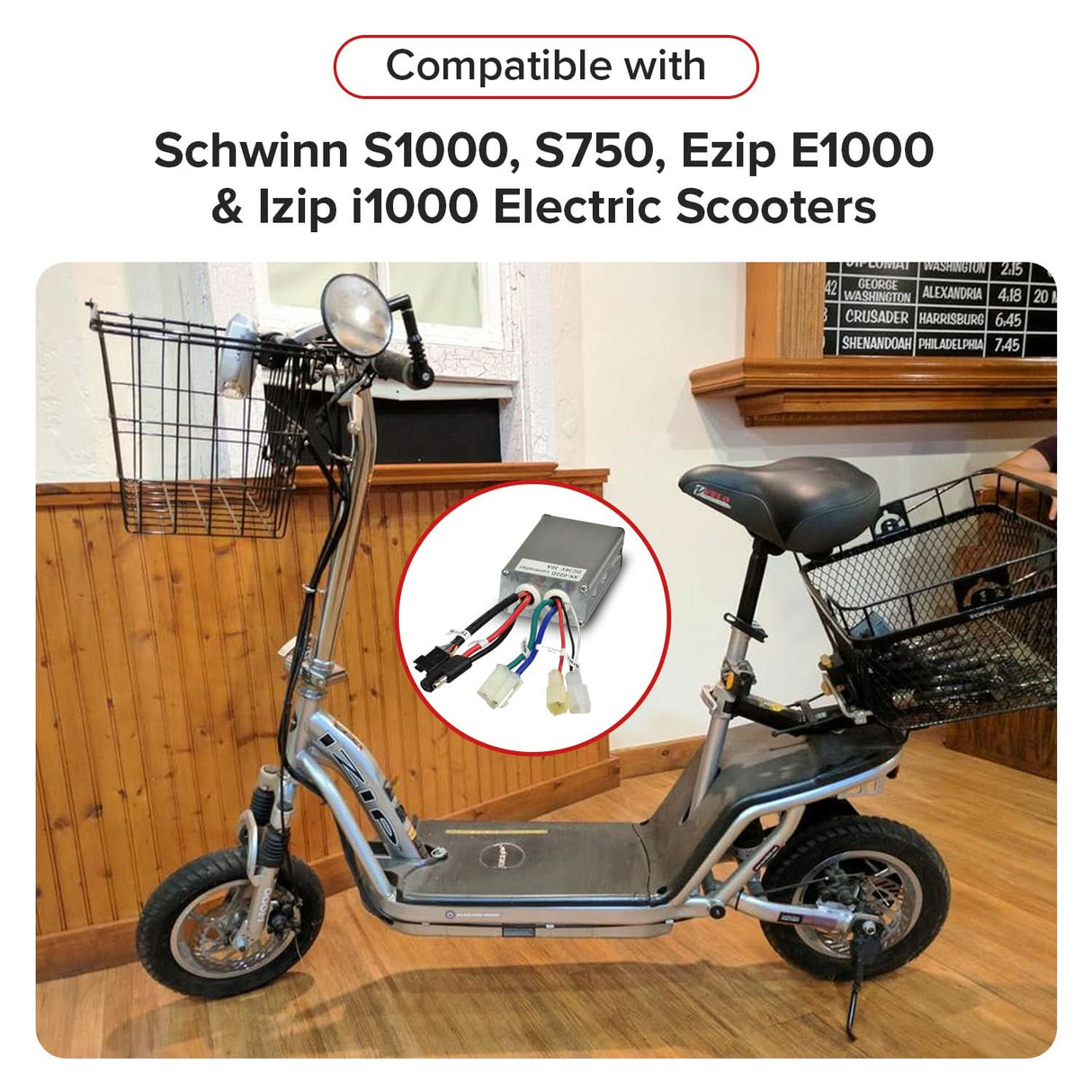 Currie 36 Volt 5-Pin 5-Connector Controller (1000 Series Currie, eZip, IZIP, GT, Mongoose, & Schwinn Scooters)