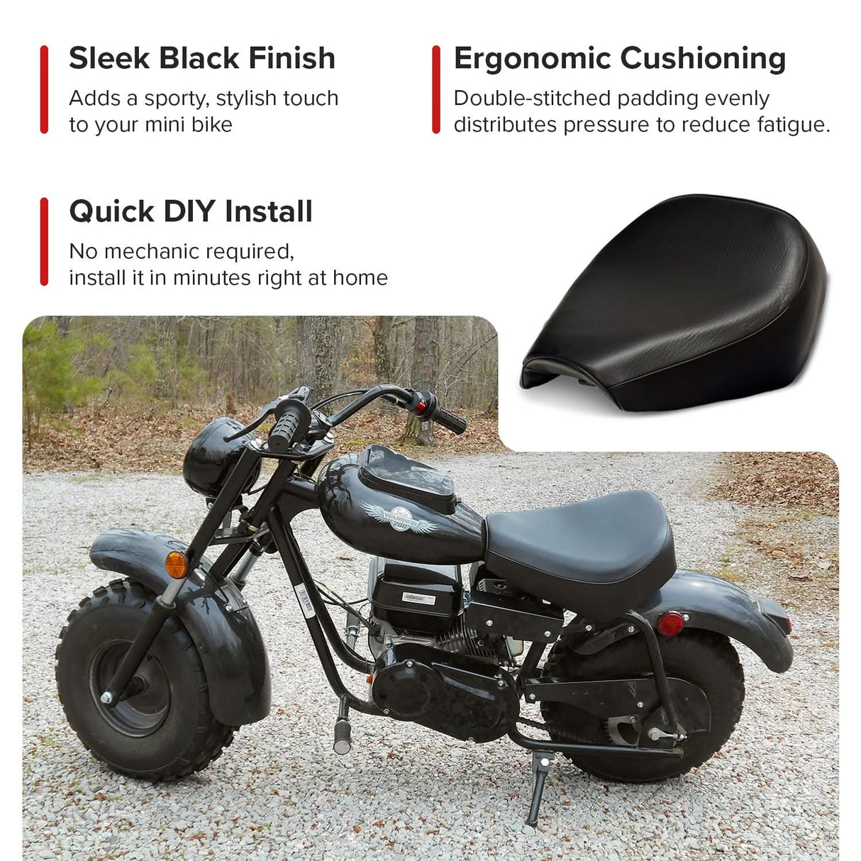Black Seat for the Massimo Warrior 200 MB200 Mini Bike