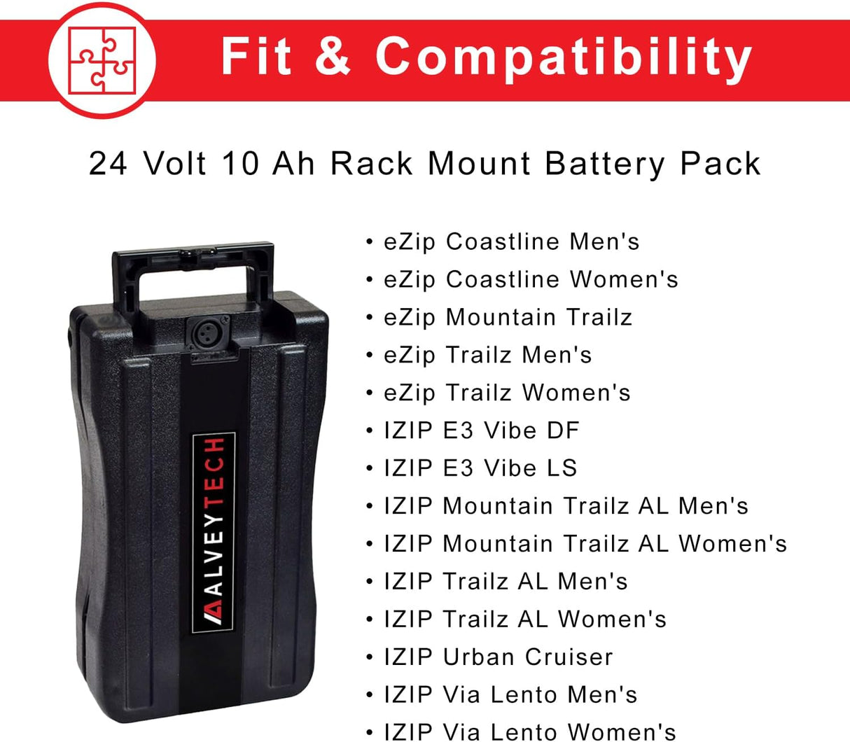 AlveyTech 24 Volt Rack Mount Battery Pack for Currie Electric Bikes