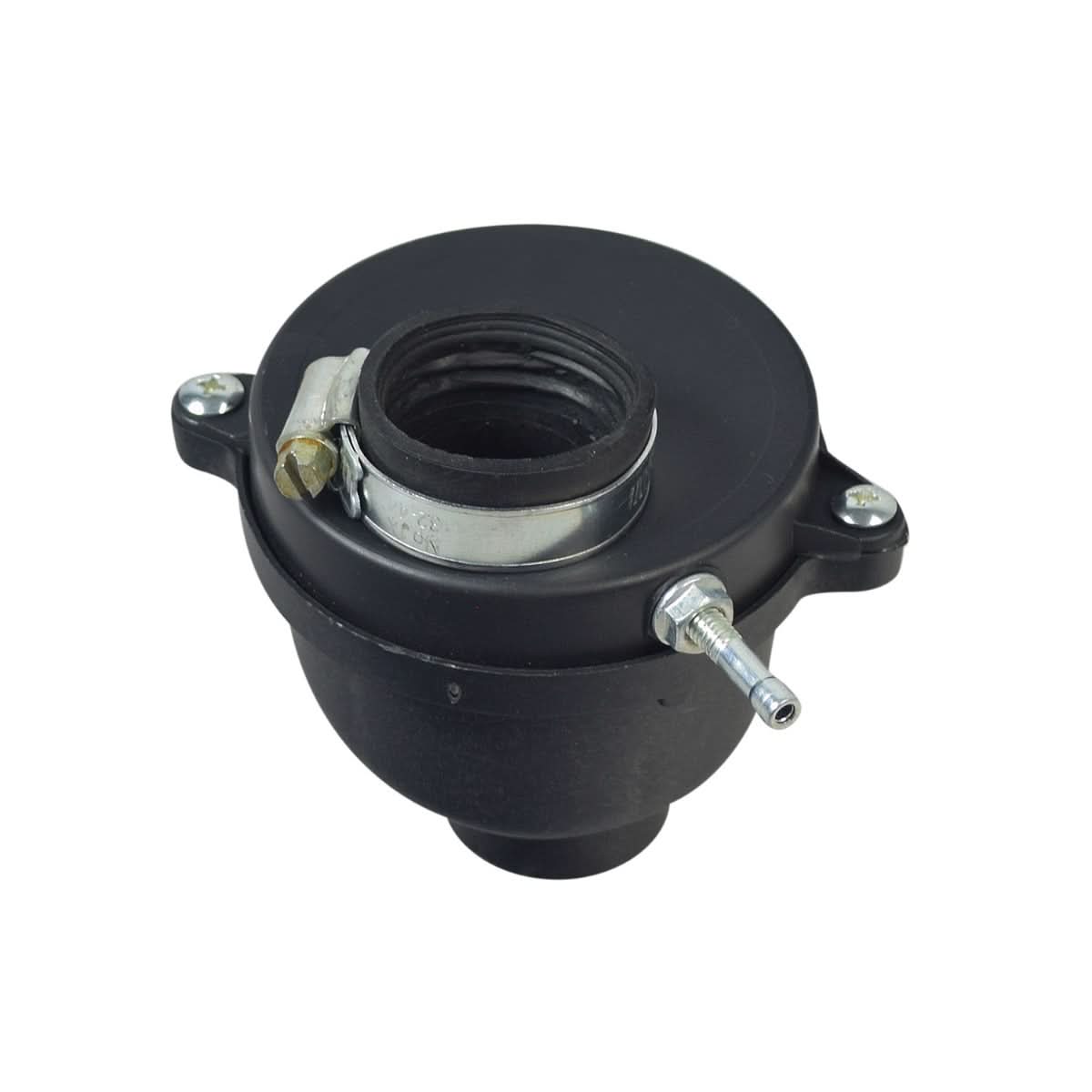 Air Filter Canister Assembly for the TaoTao ATA-110B ATV, featuring a black round plastic canister with metal fittings, foam insert, and hose clamp, designed for optimal performance in TaoTao ATVs.