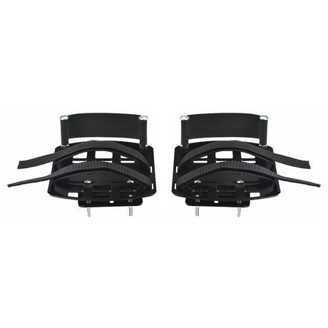 Sunlite Adjustable Heel and Toe Bike Pedal Supports (Pair) shown with black straps on a white background, designed to keep feet securely attached to bike pedals for added safety and convenience.