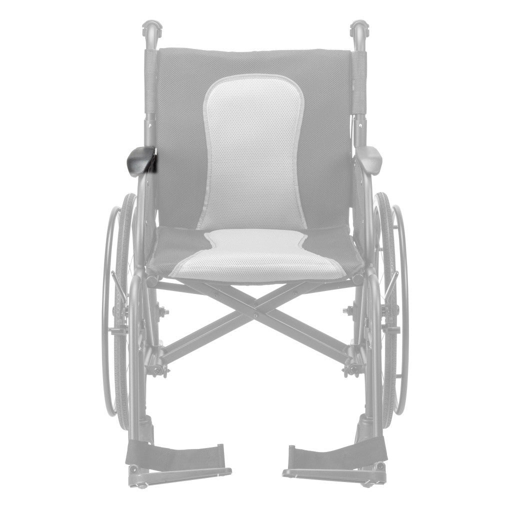 AEROFLY-01 right armrest pad shown in color on the Drive Medical AeroFly Ultra-Lite Wheelchair, rest of the wheelchair greyed out