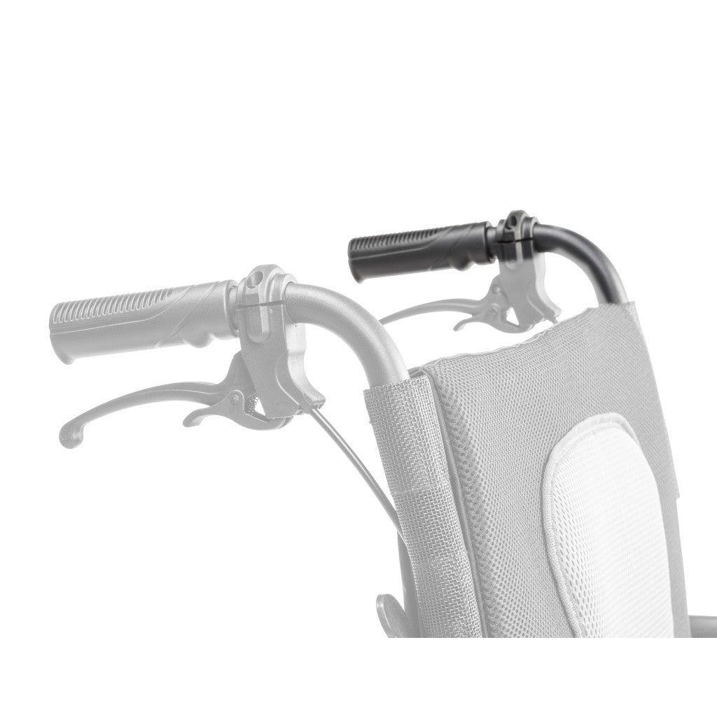 AEROFLY-12 / AEROFLY-12BLK left push handle assembly shown in color on the Drive Medical AeroFly Ultra-Lite Wheelchair, rest of the wheelchair greyed out